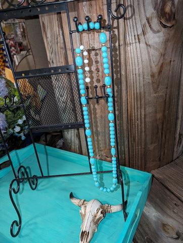 Plastic Beaded Necklace- Turquoise