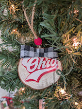 Retro Ohio with bow on one side- Wood Round