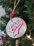 Retro Ohio with bow on one side- Wood Round