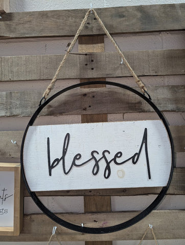 Blessed Metal Hoop Wall Decor- 18 inches