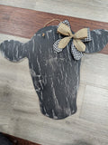 Black Painted Cow Head Door Hanger with Burlap bow- 16.5 inches tall/20 inches wide