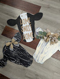 Black Painted Cow Head Door Hanger with Burlap bow- 16.5 inches tall/20 inches wide