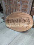 Family Gathers here cutting board- 11 inches wide/7 inches tall