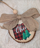 Wood Round Ornament- Ohio With trees