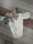 White wash Cow Head Door Hanger with Burlap bow- 16.5 inches tall/20 inches wide