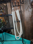 Tripe stack Faux Pearls, Silver Clasp