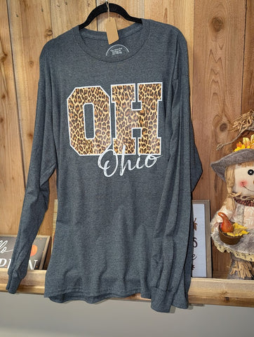 Leopard Ohio On A Long Sleeve Heather Charcoal