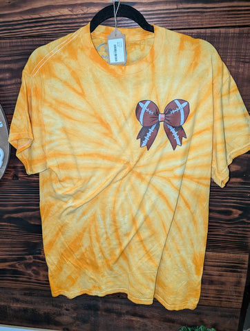 Size Medium, Football bow pocket, Gold Tie Dye