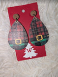 Plaid Santa Belt Wooden Earrings