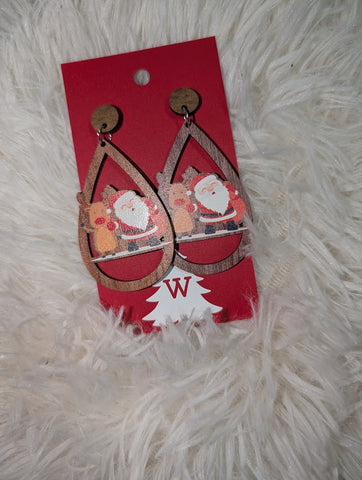 Santa with Rudolph Wooden Earrings