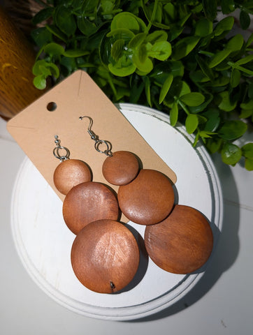 Boho Wooden Dangle Earrings- Three Circles