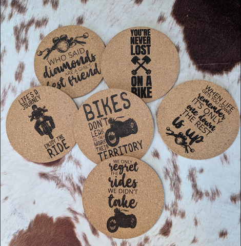 Motorcycle Themed Cork Coasters- several options!