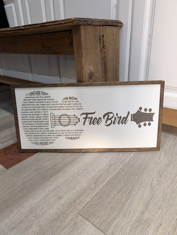 Free Bird laser engraved guitar framed sign (minor cosmetic damage)