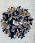 24 inch Navy and Burlap Bow Deco Wreath