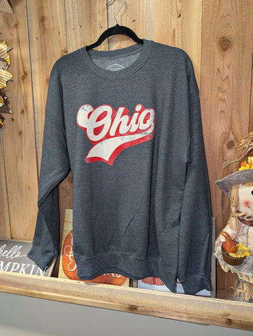 Retro Ohio Short Sleeve Tees and Crewneck Sweatshirts in Dark Heather Charcoal