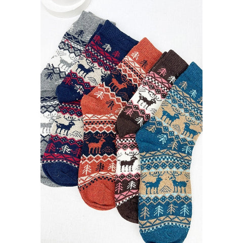 Assorted Reindeer Two Tone Cozy Printed Socks