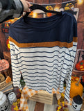 Long Sleeve Knitted Shirt-Navy-Cream-stripe