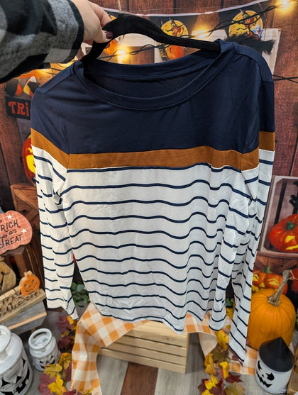 Long Sleeve Knitted Shirt-Navy-Cream-stripe