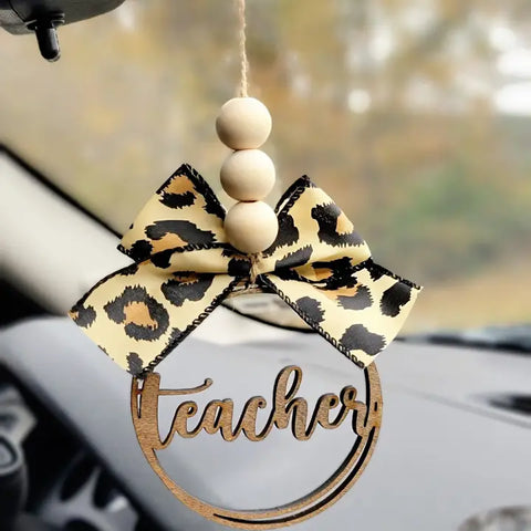 Teacher with Cheetah print bow Car charm